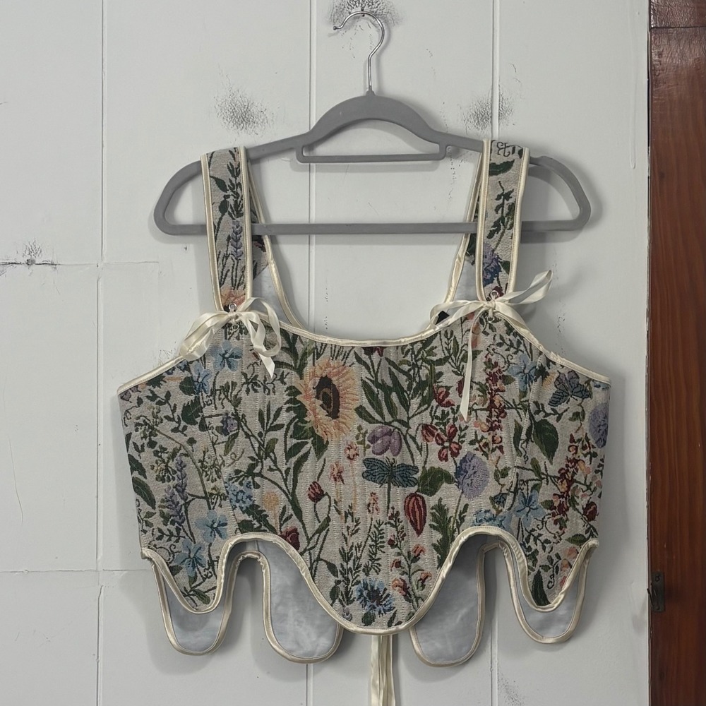 Scarlet Darkness Floral Tapestry Renaissance Corset Top Medieval Bodice Sz 16